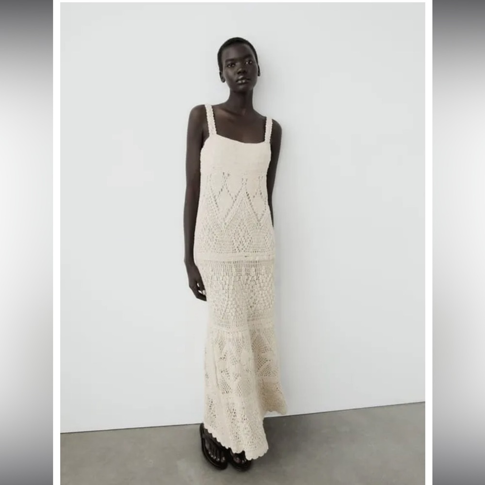 ZARA limited edition ECRU SEQUIN CROCHET KNIT LONG DRESS